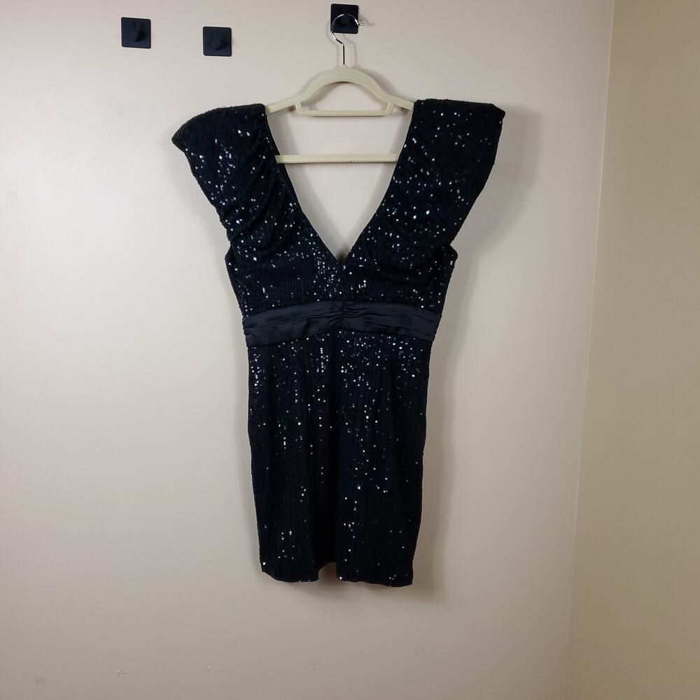 Elle Zeitoune Marla Sequin Mini Dress in Black Size S